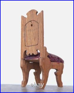 Antique German 19th Century Wooden Chair with Velvet Toy Doll House