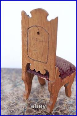 Antique German 19th Century Wooden Chair with Velvet Toy Doll House