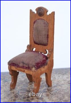Antique German 19th Century Wooden Chair with Velvet Toy Doll House