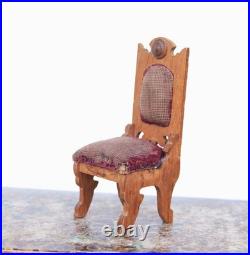 Antique German 19th Century Wooden Chair with Velvet Toy Doll House