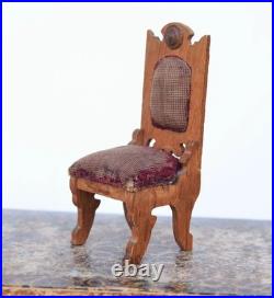 Antique German 19th Century Wooden Chair with Velvet Toy Doll House