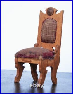 Antique German 19th Century Wooden Chair with Velvet Toy Doll House
