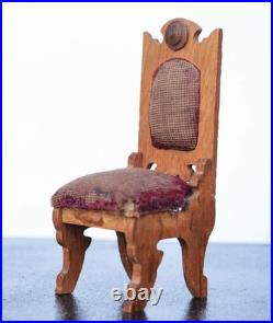 Antique German 19th Century Wooden Chair with Velvet Toy Doll House