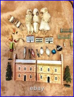 Antique German Christmas Ornaments Houses Spun Cotton Children Lot Rare