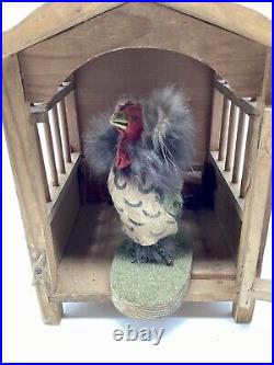 Antique German Wooden Pip Squeak Hen House Rooster Toy