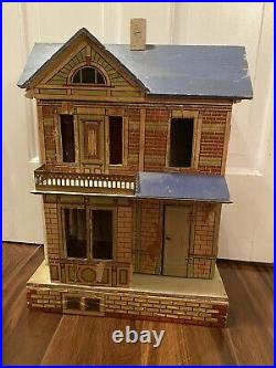 Antique Gottschalk 19 Wooden Lithograph 2 Story Victorian Toy Doll House