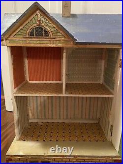 Antique Gottschalk 19 Wooden Lithograph 2 Story Victorian Toy Doll House