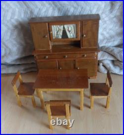 Antique Kitchen Furniture Dollhouse Kitchen Buffet Table and 3 Chairs