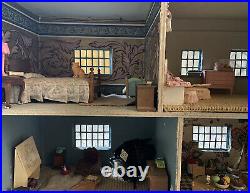 Antique Precious Handmade 1920s 1930s Wooden Dolls House Double Fronted 6 Rooms