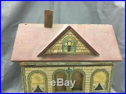 Antique R. Bliss Wooden Dollhouse Lithograph Wood Doll House 2 Story DD343