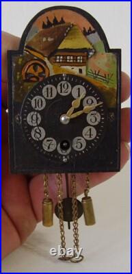 Antique Rare Dolls House Clock with Wooden Dial Alpenhaus Motif