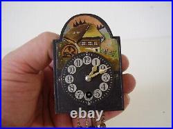 Antique Rare Dolls House Clock with Wooden Dial Alpenhaus Motif