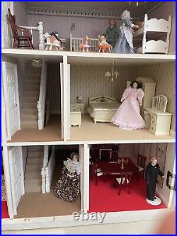 Antique Vintage Wooden Dolls House Fully Furnished. With Electric Lighting