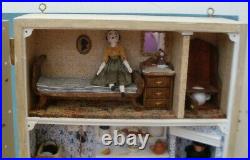 Antique/repro/artist made ooak/wooden doll/queen ann/peg /penny doll + house