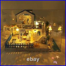 Baosity Dollhouse Miniature with Furniture LED Lights Wooden Doll House Kit