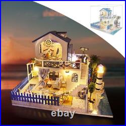 Baosity Dollhouse Miniature with Furniture LED Lights Wooden Doll House Kit