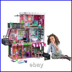 Barbie Size Dollhouse Furniture Girl Playhouse Dream Play Wooden Doll House Gift