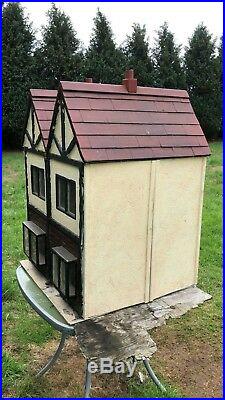Beautiful Antique Vintage Hand Made Wooden Black & White Dolls House