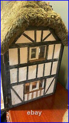 Beautiful Vintage Hand Made Furnished Thatched Wooden Dolls House