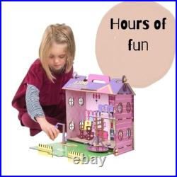 Big Wooden Doll House for Girls Foldable, Easy to Carry Colorful Dollhouse w
