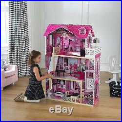 Big Wooden Dollhouse Play House Toy + Furnitures Rooms Set For Girls Baby Kids
