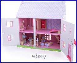 Bigjigs Toys, Heritage Playset Rose Cottage Doll House, Wooden Toys, Wooden Doll