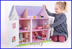 Bigjigs Toys, Heritage Playset Rose Cottage Doll House, Wooden Toys, Wooden Doll