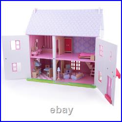 Bigjigs Toys Wooden Heritage Playset Rose Cottage Complete Dolls House