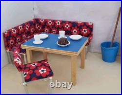 Bodo Hennig Corner Bench Cabinet 50s Kitchen Blue Wood Dollhouse Dollhouse 112
