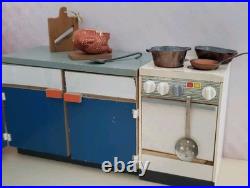 Bodo Hennig Corner Bench Cabinet 50s Kitchen Blue Wood Dollhouse Dollhouse 112