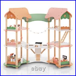 COSTWAY Multi-Layer Wooden Dollhouse Versatile Kids Playhouse Toy-Colorful