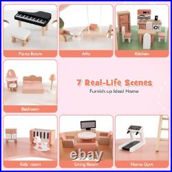 COSTWAY Multi-Layer Wooden Dollhouse Versatile Kids Playhouse Toy-Colorful