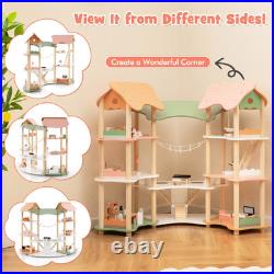 COSTWAY Multi-Layer Wooden Dollhouse Versatile Kids Playhouse Toy-Colorful