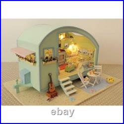 Caravan Travel Miniature Wooden Doll House DIY Kit with Music Box & Cover Gift