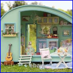Caravan Travel Miniature Wooden Doll House DIY Kit with Music Box & Cover Gift