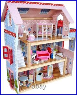 Chelsea Cottage Wooden Dolls House for 12cm Dolls with Furniture Dream Playset