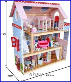 Chelsea Cottage Wooden Dolls House for 12cm Dolls with Furniture Dream Playset