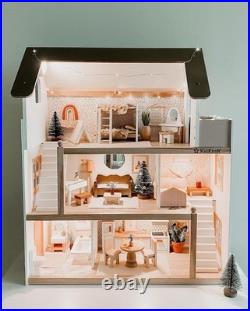 Chelsea Cottage Wooden Dolls House for 12cm Dolls with Furniture Dream Playset