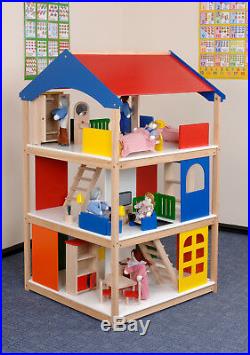 Childrens Giant Wooden Dolls House complete with Dolls & Furniture