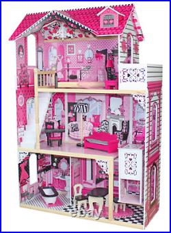 Childrens Wooden Dolls House Complete With Accessories Gift For Birthday Xmas