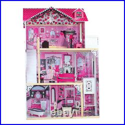 Childrens Wooden Dolls House Complete With Accessories Gift For Birthday Xmas