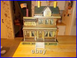 Circa 1890 American Wooden Dollhouse By Bliss With Elaborate Porches/balcony