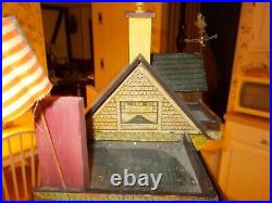 Circa 1890 American Wooden Dollhouse By Bliss With Elaborate Porches/balcony