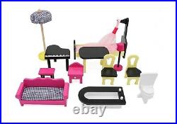 Cottage Wooden Dolls House with Furniture and Accessories Play Set for Mini Doll