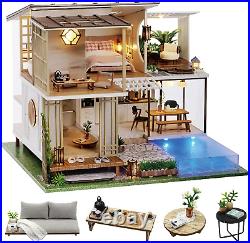 Cuteroom DIY Wooden DollHouse Kit, Dollhouse Miniature with Furniture and Music