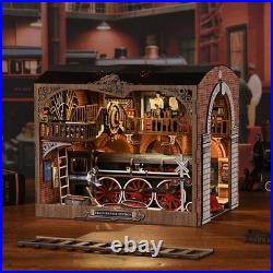 DIY Book Nook Train Repair Station Wooden Doll House Kit Miniature Model 3D