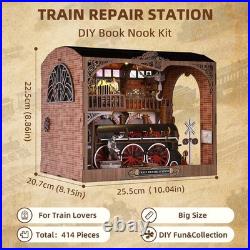 DIY Book Nook Train Repair Station Wooden Doll House Kit Miniature Model 3D