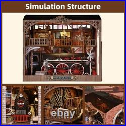 DIY Book Nook Train Repair Station Wooden Doll House Kit Miniature Model 3D