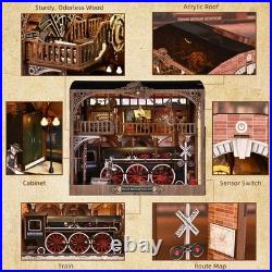 DIY Book Nook Train Repair Station Wooden Doll House Kit Miniature Model 3D