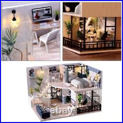 DIY Craft Wooden Doll House Furniture Mini LED Light Cottage for Girls